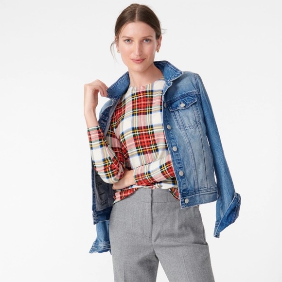 J. Crew Sweaters - J. Crew Margot Snowy Stewart Tartan Sweater Sz XL Red Green Plaid